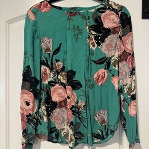 Boden green floral long sleeve blouse size size 6 (small US)